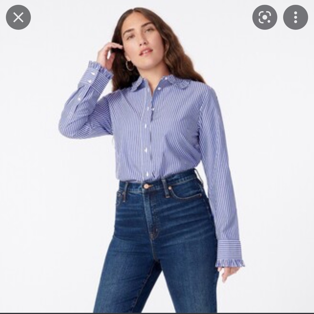 J.Crew Ruffle-collar cotton poplin shirt in stripe